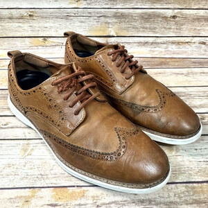 Cole Haan Mens Cognac Brown Grand Evolution Wingtip Perforated Oxford Shoes 10M
